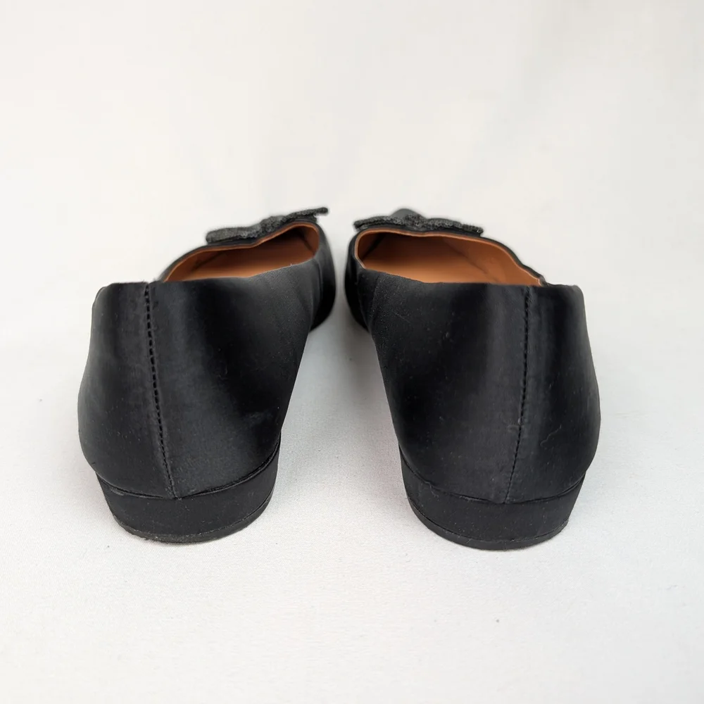 J. Crew Black Satin Pointed Toe Bow Flats - Picture 9 of 13